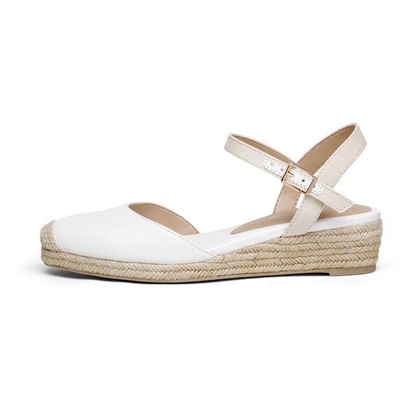 Ankle Strap Closed-Toe Espadrille Wedges - CREAMY WHITE - 1